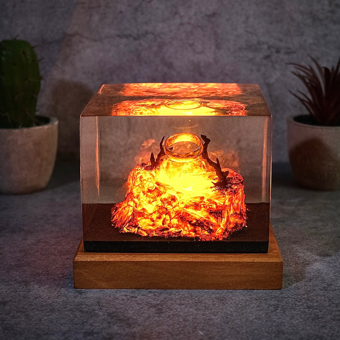 The Last Flame: Volcanic Ruin Resin Lamp