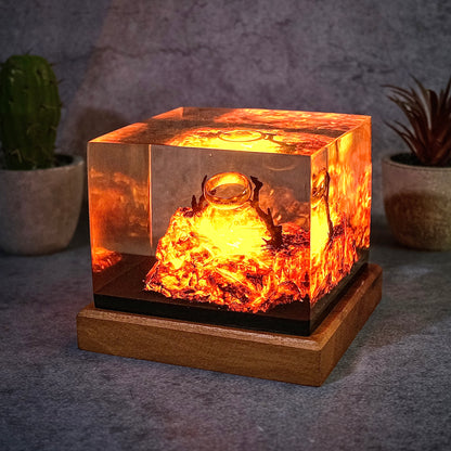 The Last Flame: Volcanic Ruin Resin Lamp