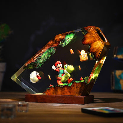 The Red Plumber & Green Dino: Adventure Resin Lamp