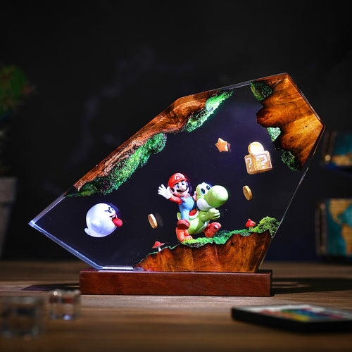 The Red Plumber & Green Dino: Adventure Resin Lamp