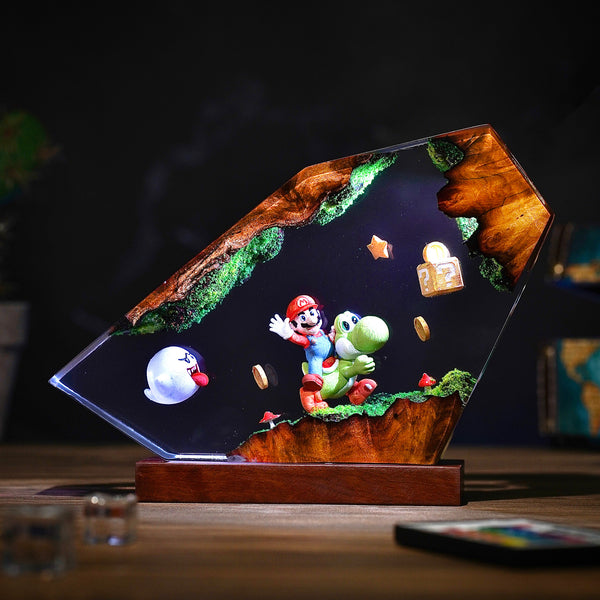 The Red Plumber & Green Dino: Adventure Resin Lamp