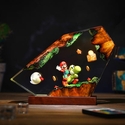 The Red Plumber & Green Dino: Adventure Resin Lamp
