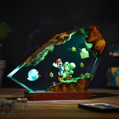 The Red Plumber & Green Dino: Adventure Resin Lamp