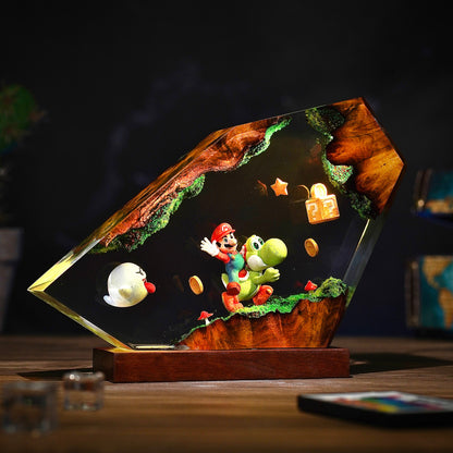The Red Plumber & Green Dino: Adventure Resin Lamp