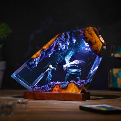 The Buster Warrior vs The One Winged Angel Resin Lamp