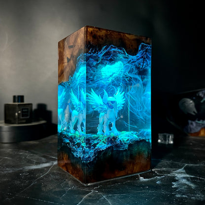 Midnight Guardian: The Silver Mane Resin Lamp