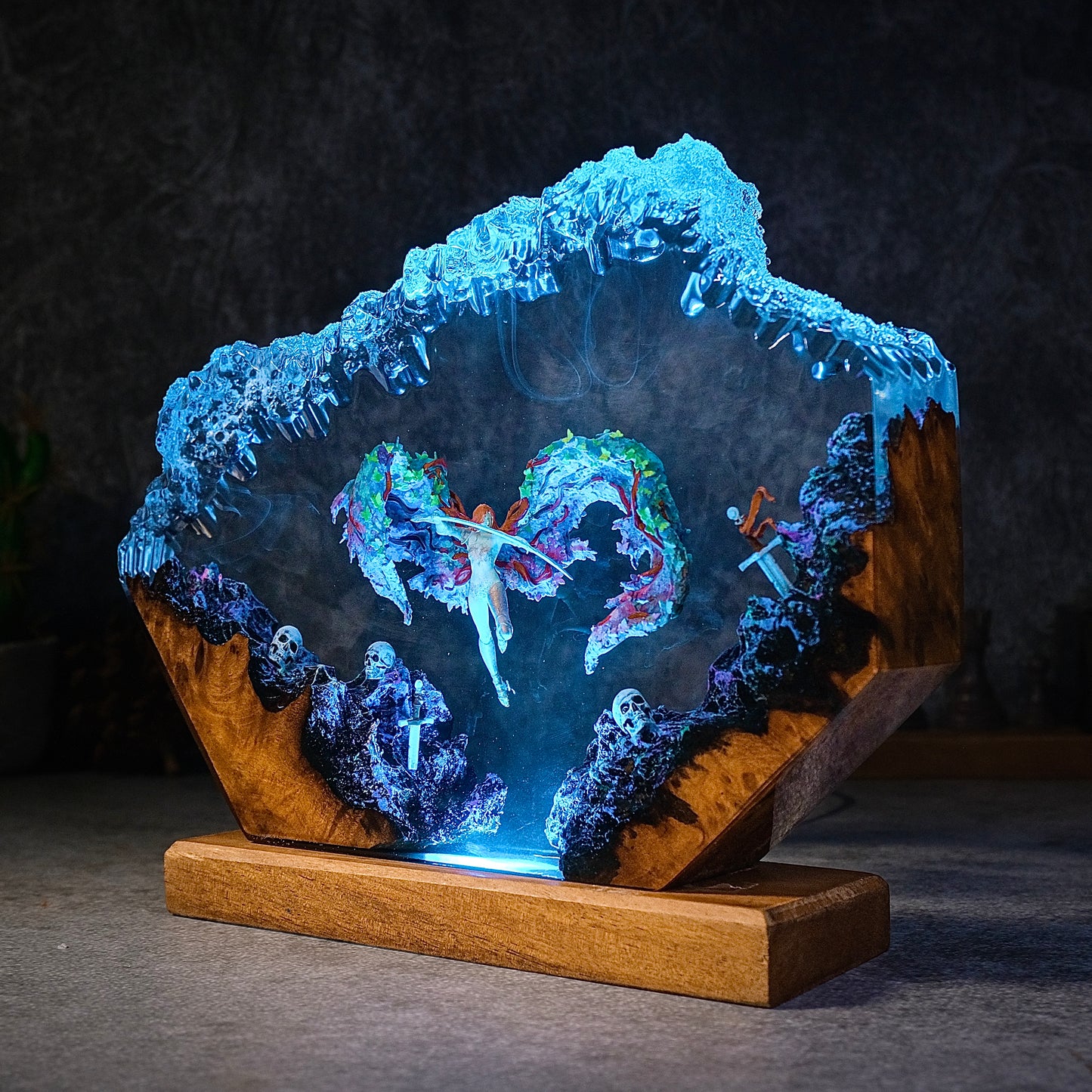 Goddess of the Red Sky: Golden Valkyrie Resin Lamp