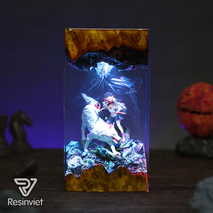 The Forest Goddess: White Wolf Spirit Resin Lamp
