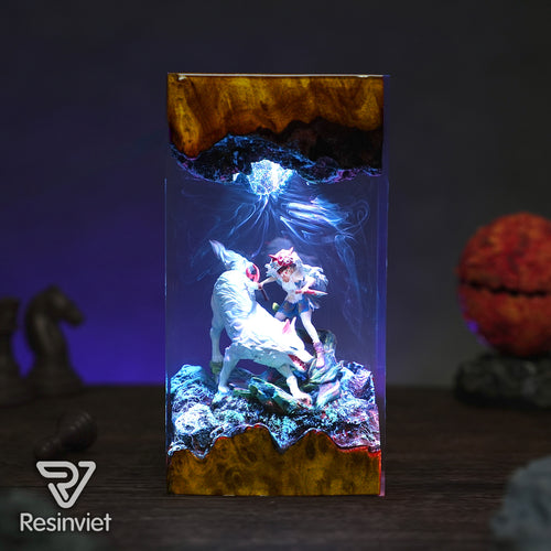 The Forest Goddess: White Wolf Spirit Resin Lamp