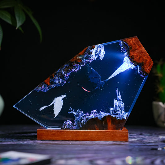 Twin Dragons: The Starry Night Resin Lamp