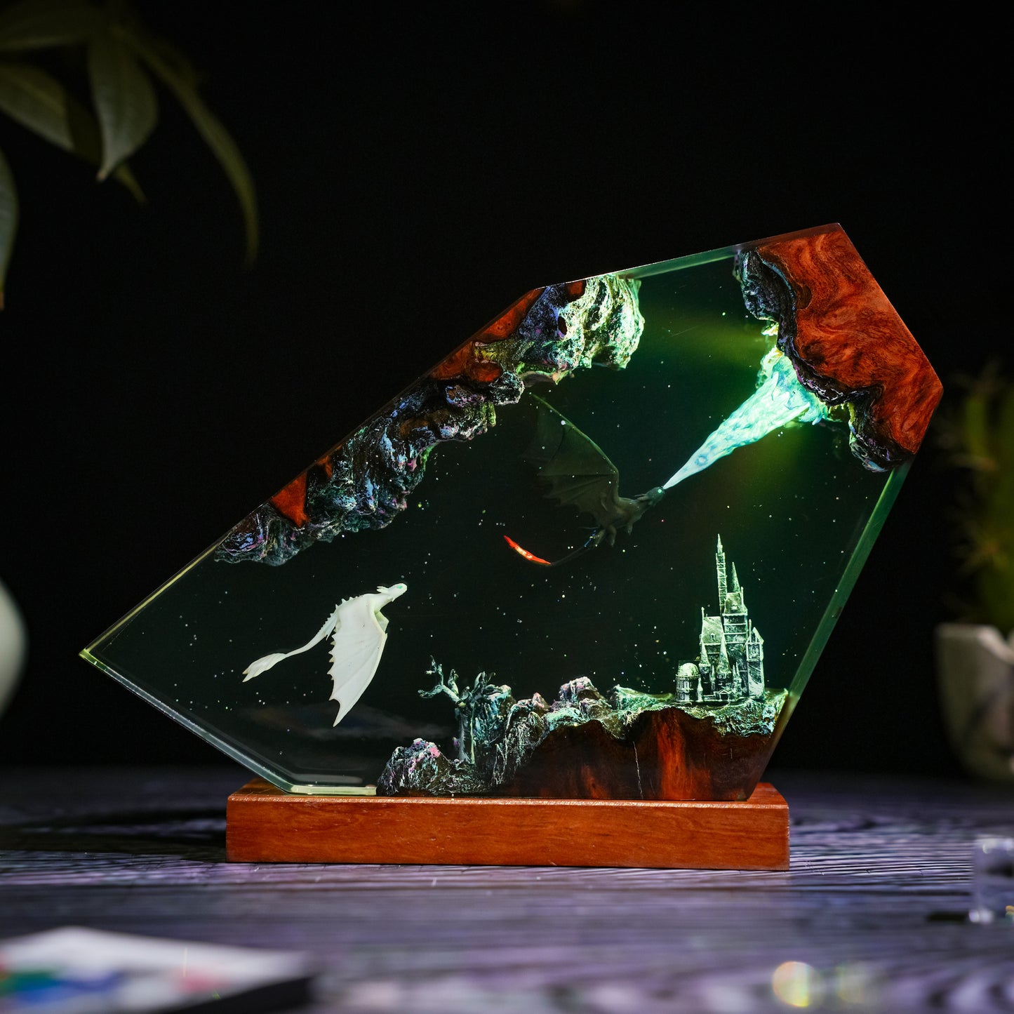 Twin Dragons: The Starry Night Resin Lamp