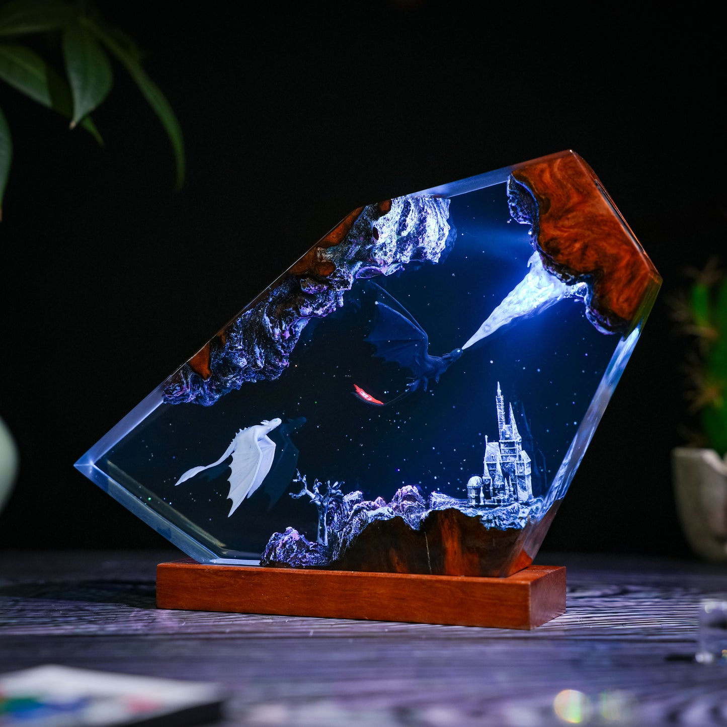 Twin Dragons: The Starry Night Resin Lamp