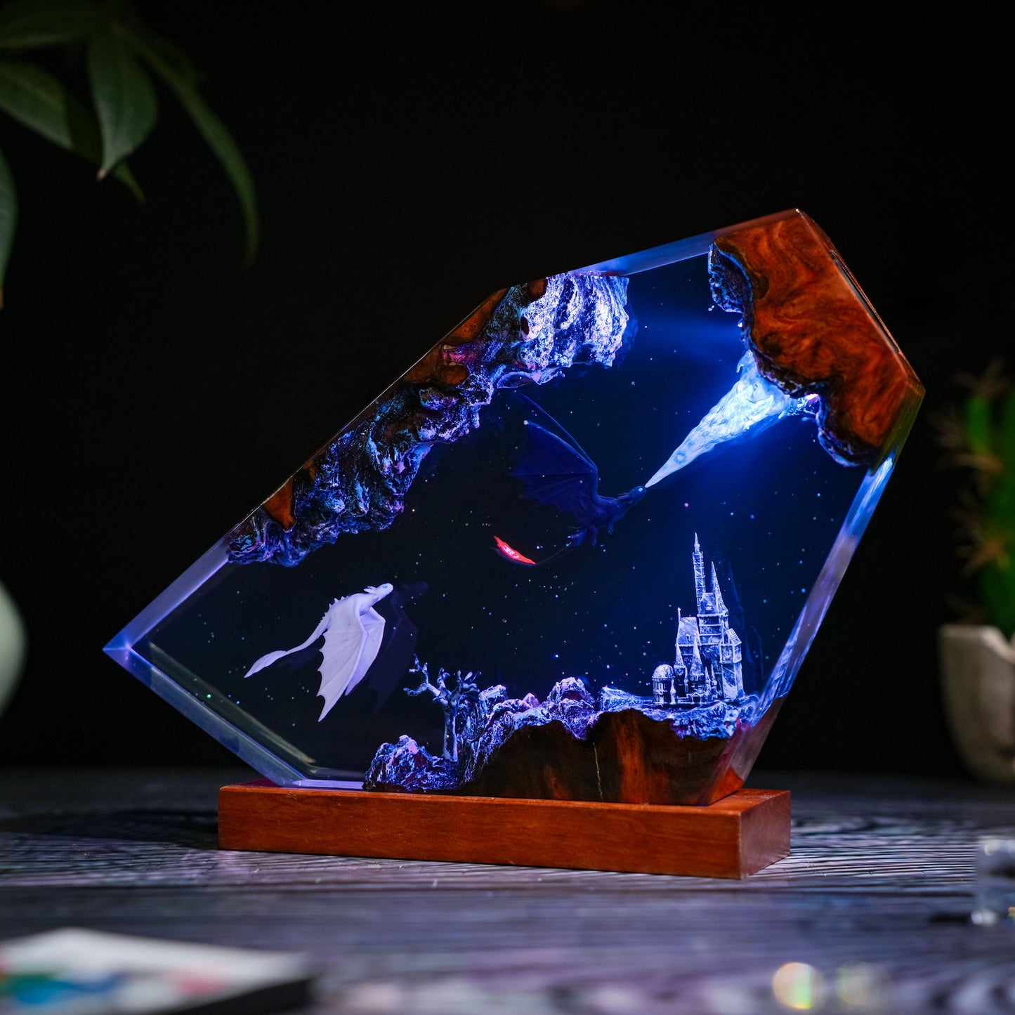 Twin Dragons: The Starry Night Resin Lamp