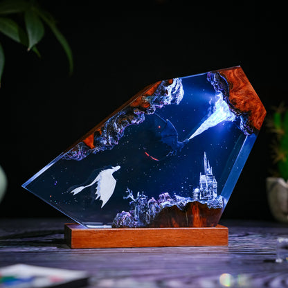 Twin Dragons: The Starry Night Resin Lamp