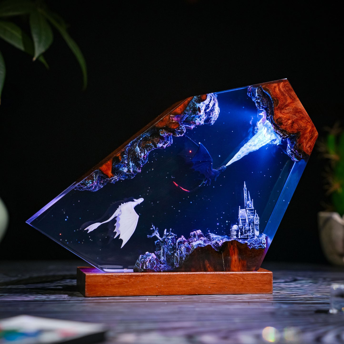 Twin Dragons: The Starry Night Resin Lamp