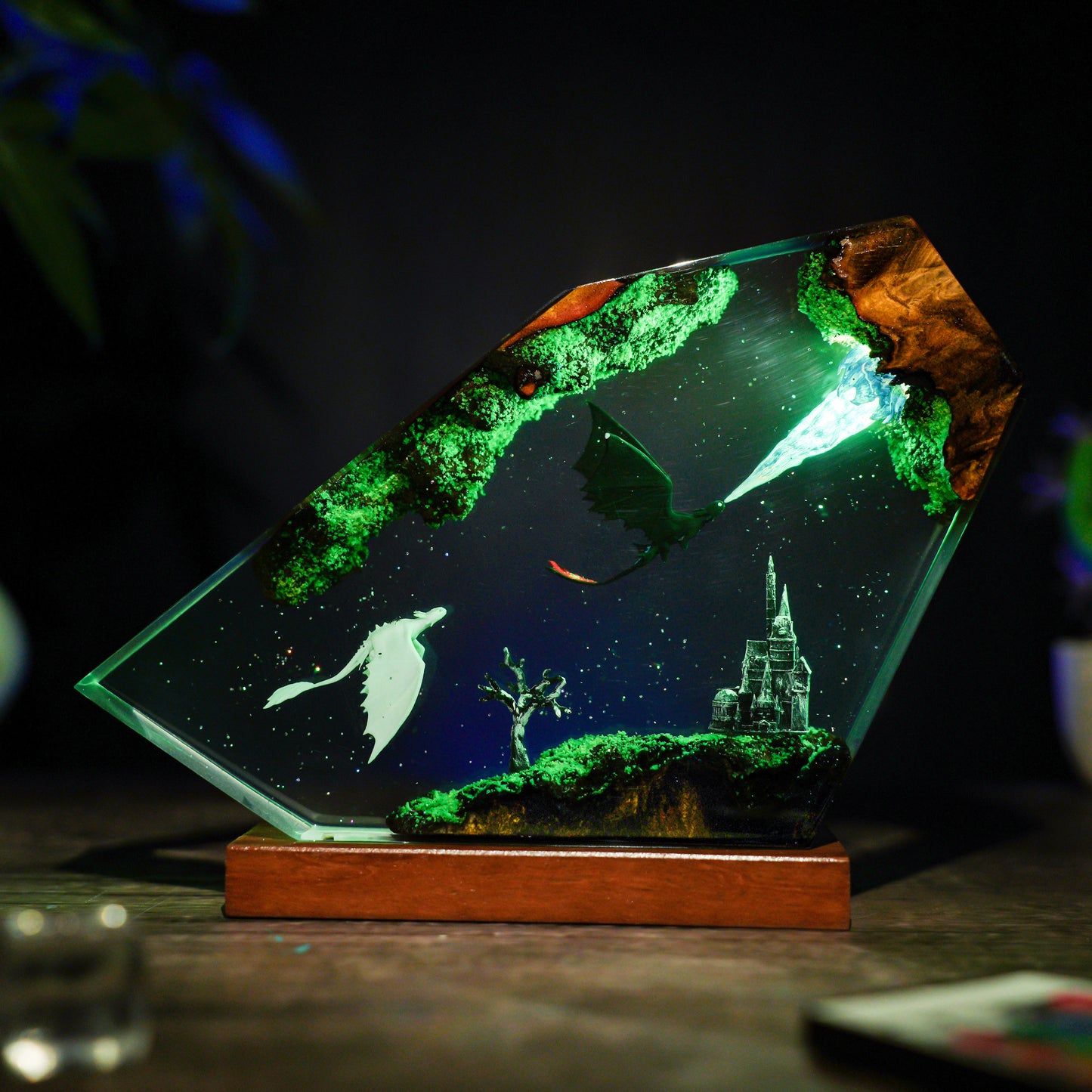 Eternal Flight: The Dragon Couple Resin Lamp