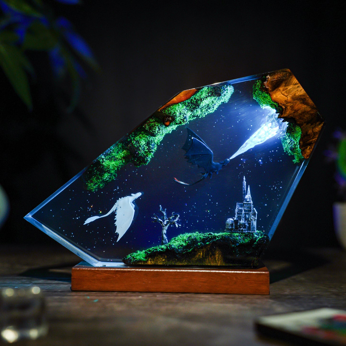 Eternal Flight: The Dragon Couple Resin Lamp