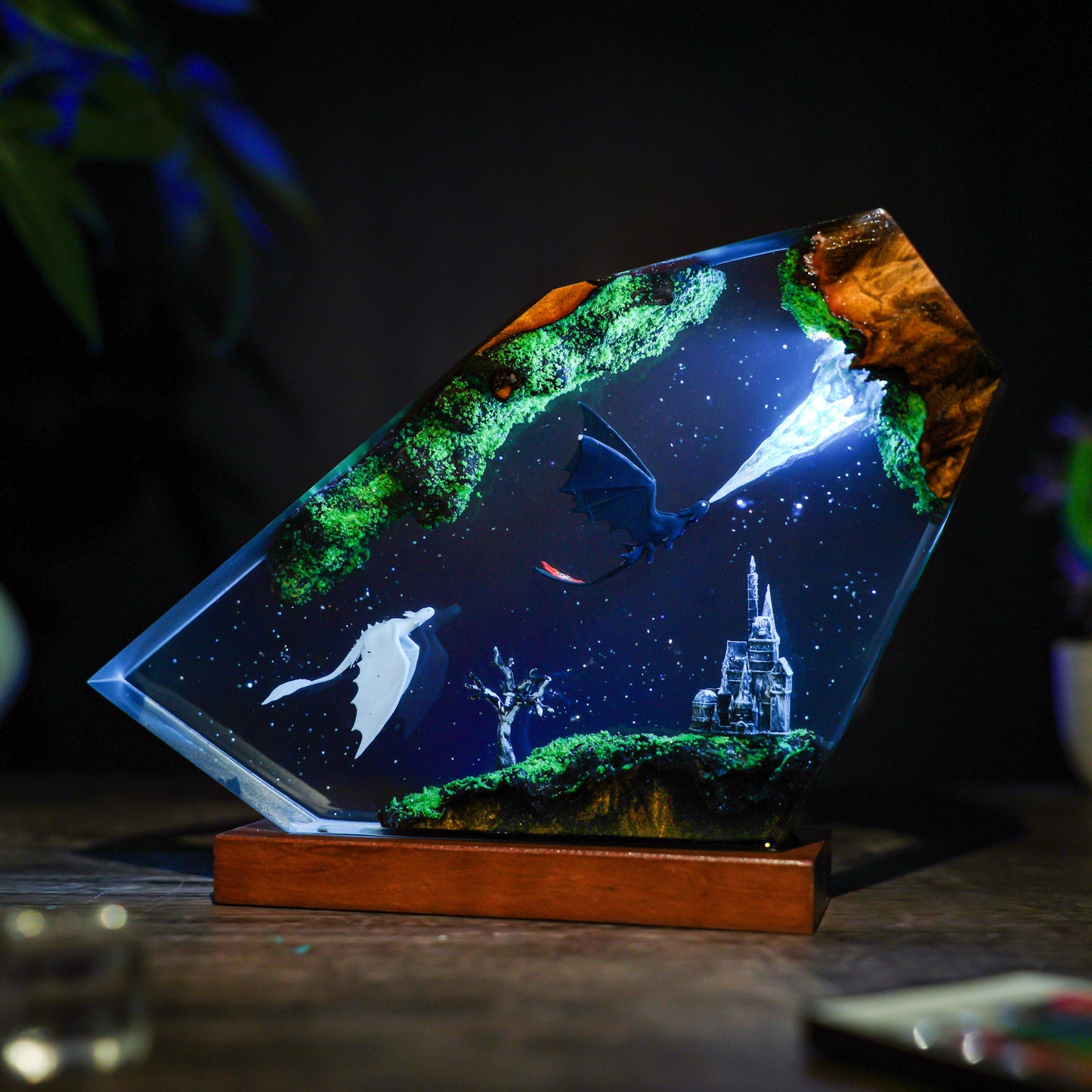 Eternal Flight: The Dragon Couple Resin Lamp
