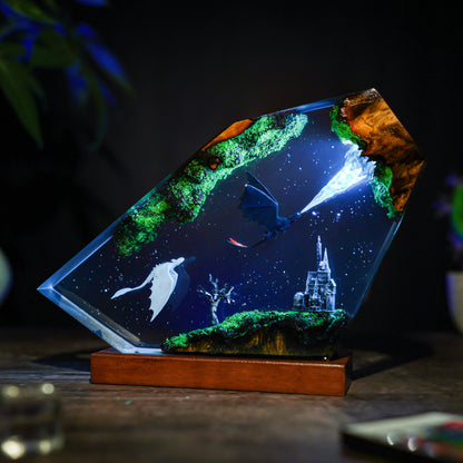 Eternal Flight: The Dragon Couple Resin Lamp