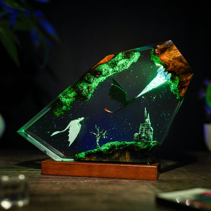 Eternal Flight: The Dragon Couple Resin Lamp