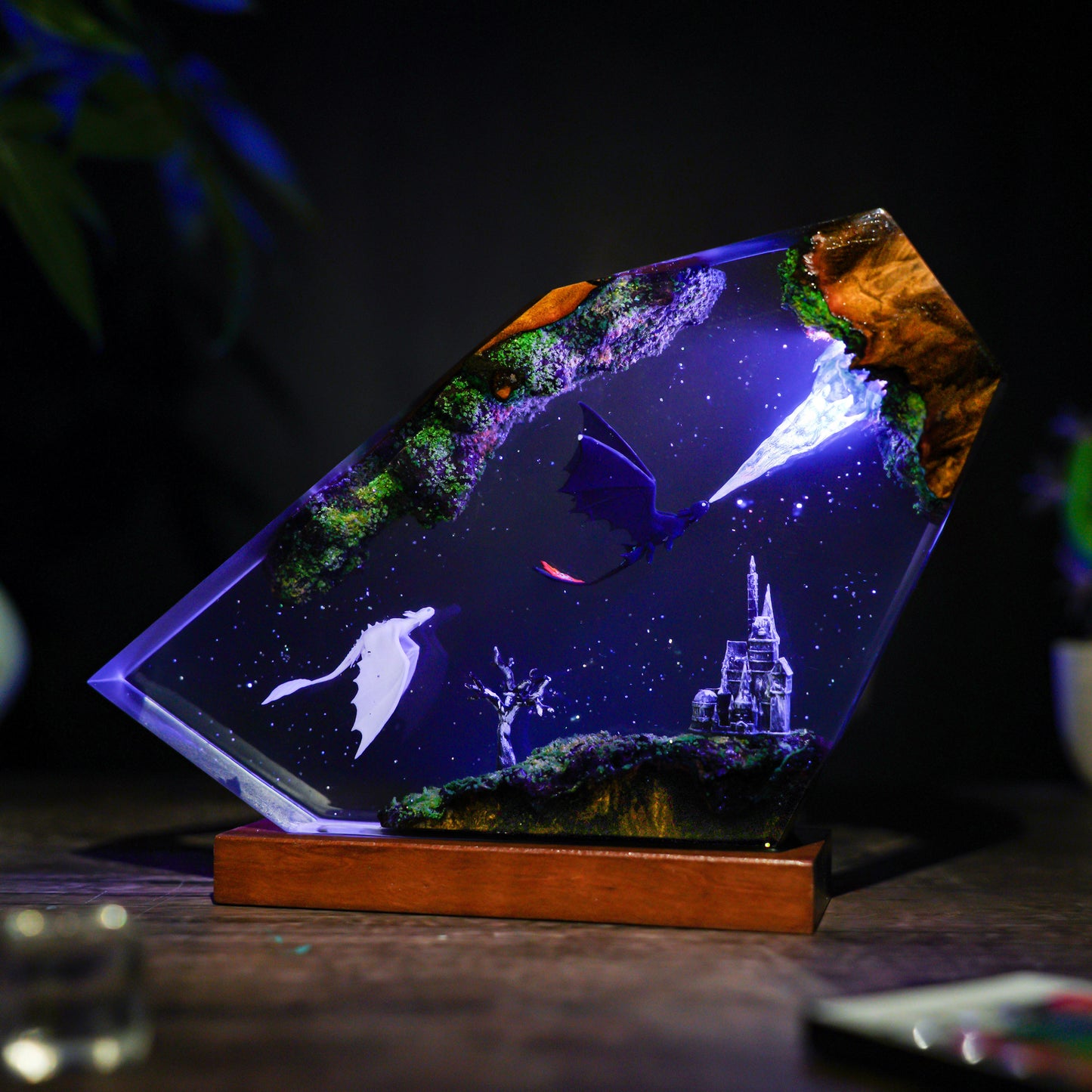 Eternal Flight: The Dragon Couple Resin Lamp