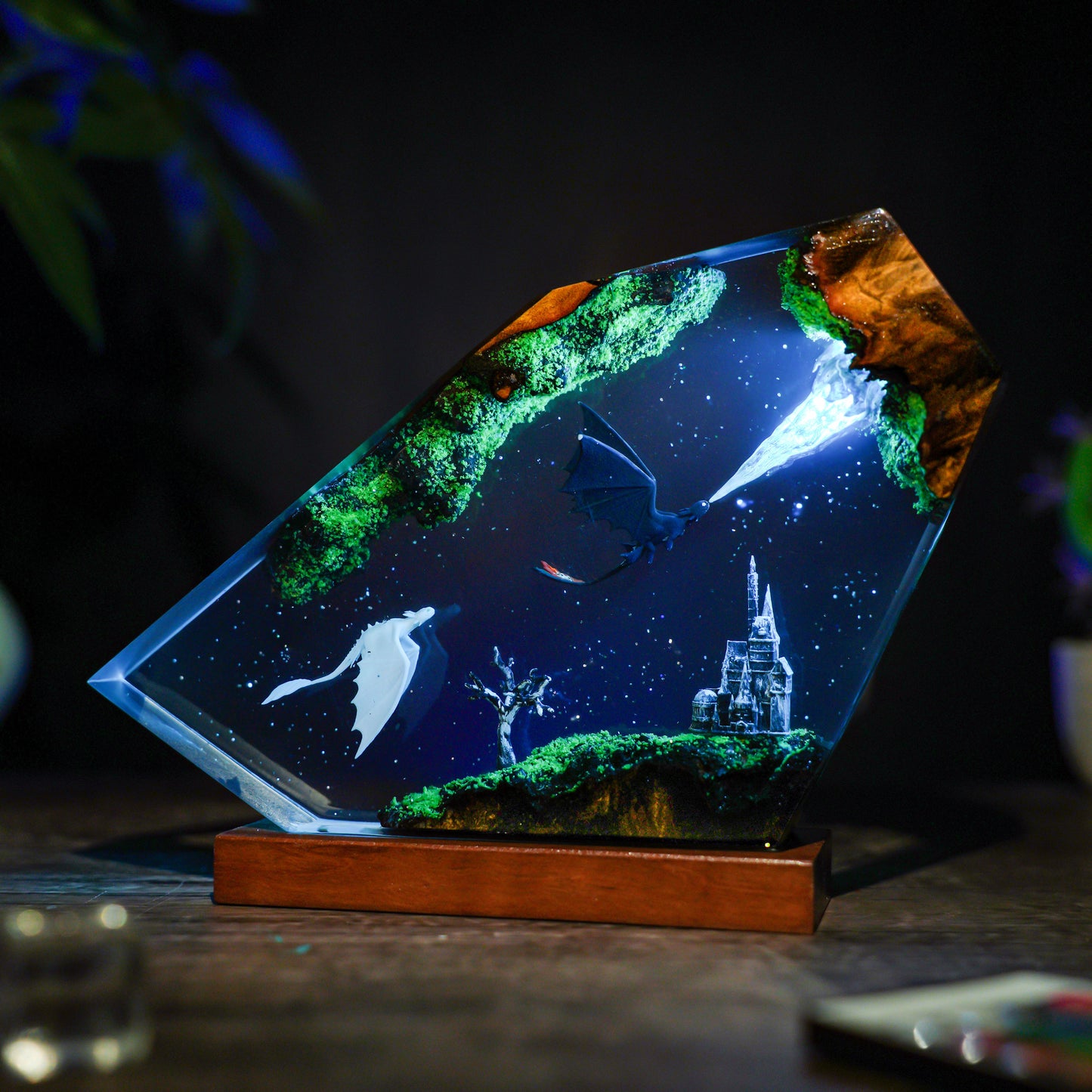 Eternal Flight: The Dragon Couple Resin Lamp