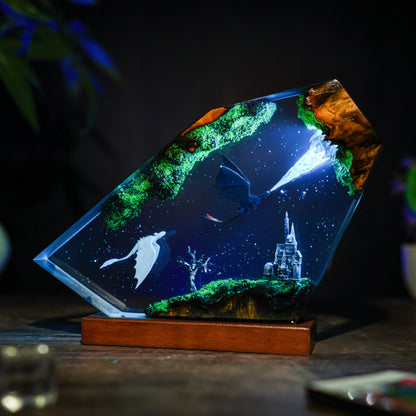 Eternal Flight: The Dragon Couple Resin Lamp