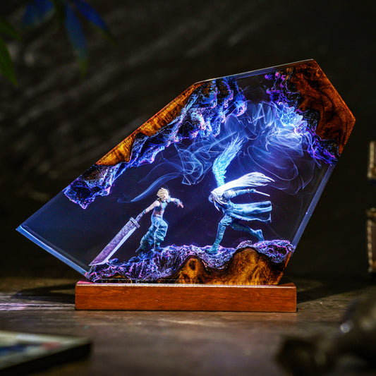 The Buster Warrior vs The One Winged Angel Resin Lamp