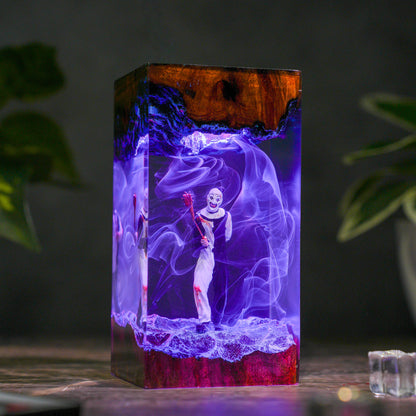 The Silent Jester: Monochrome Terror Resin Lamp