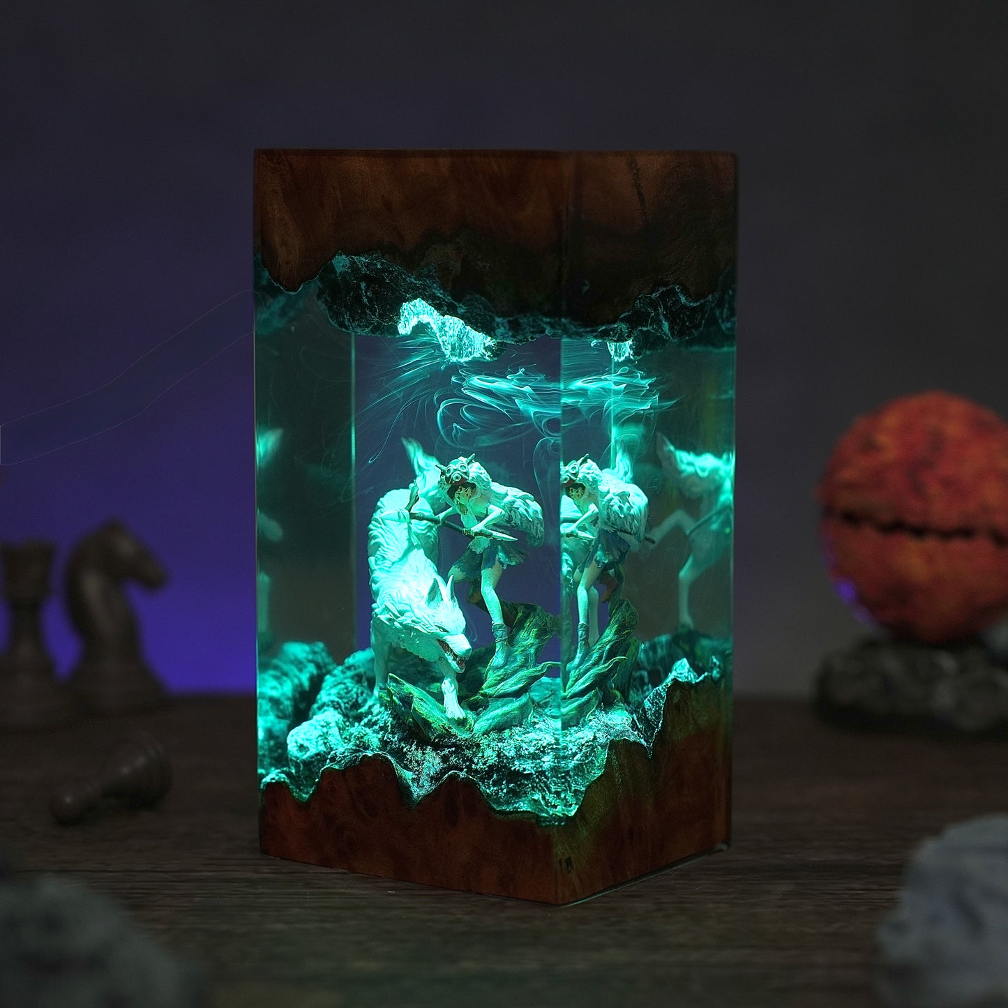 The Forest Goddess: White Wolf Spirit Resin Lamp