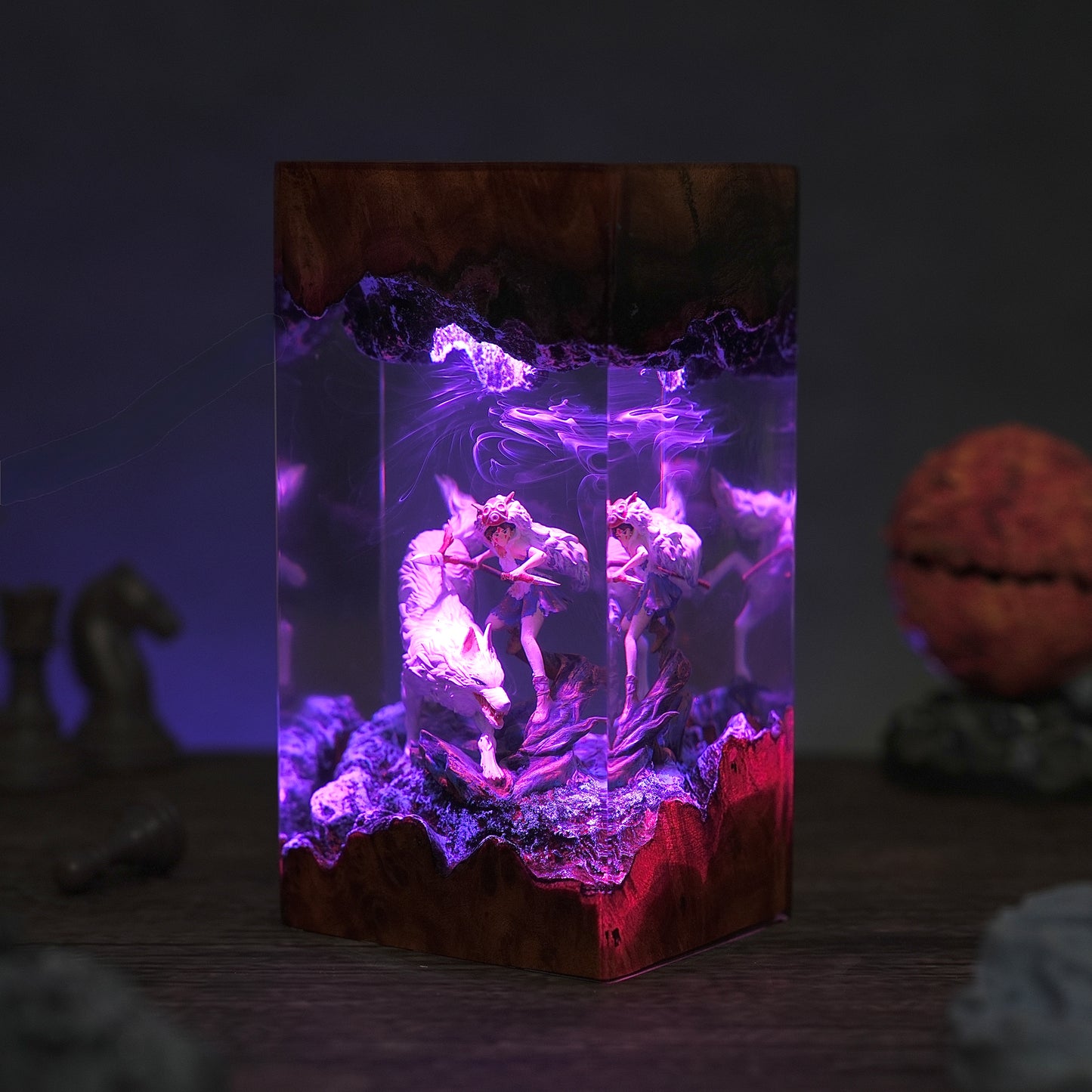 The Forest Goddess: White Wolf Spirit Resin Lamp