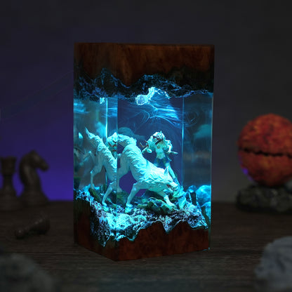 The Forest Goddess: White Wolf Spirit Resin Lamp