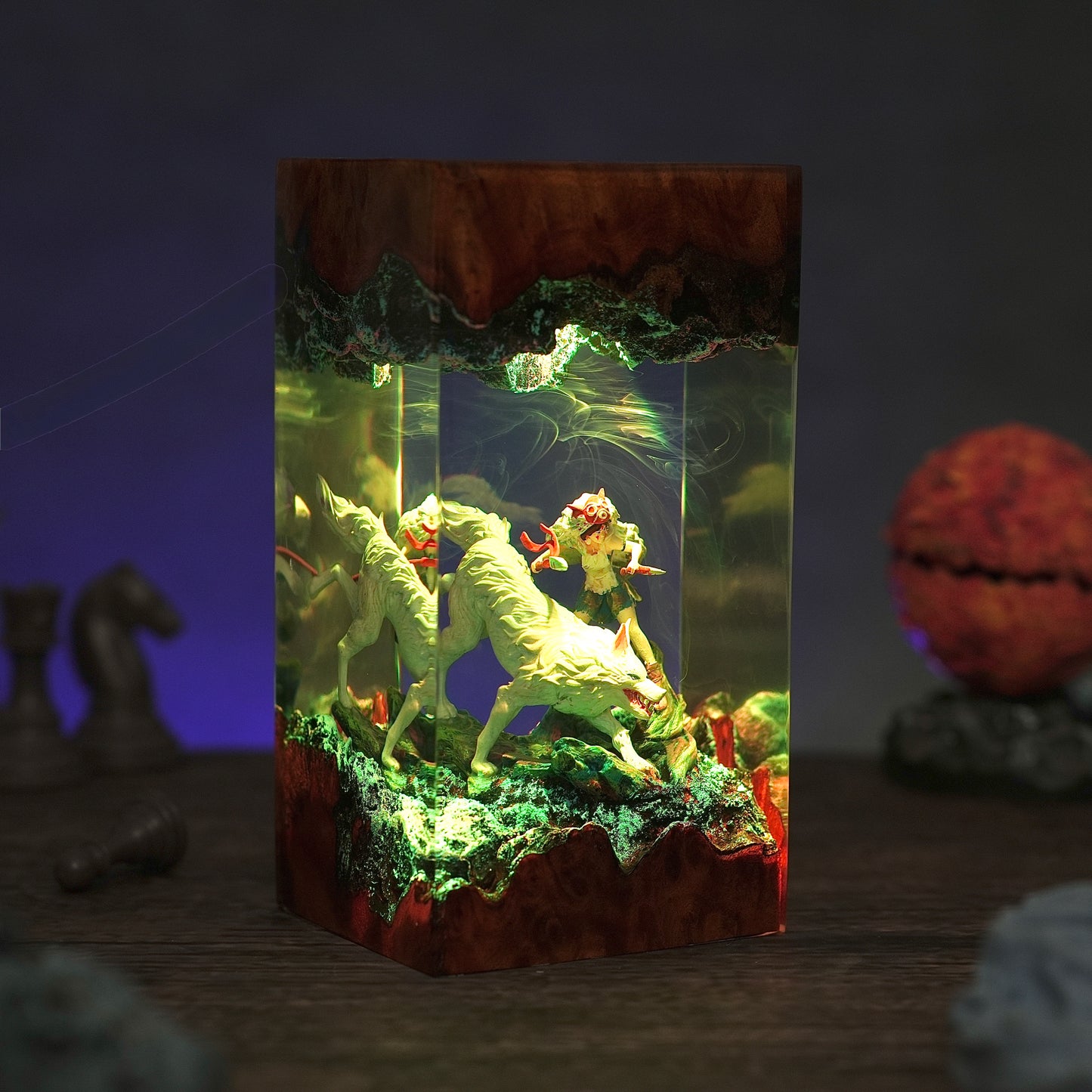 The Forest Goddess: White Wolf Spirit Resin Lamp