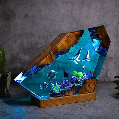 Ocean resin lamps 2 turtles, rays and 2 blue whales