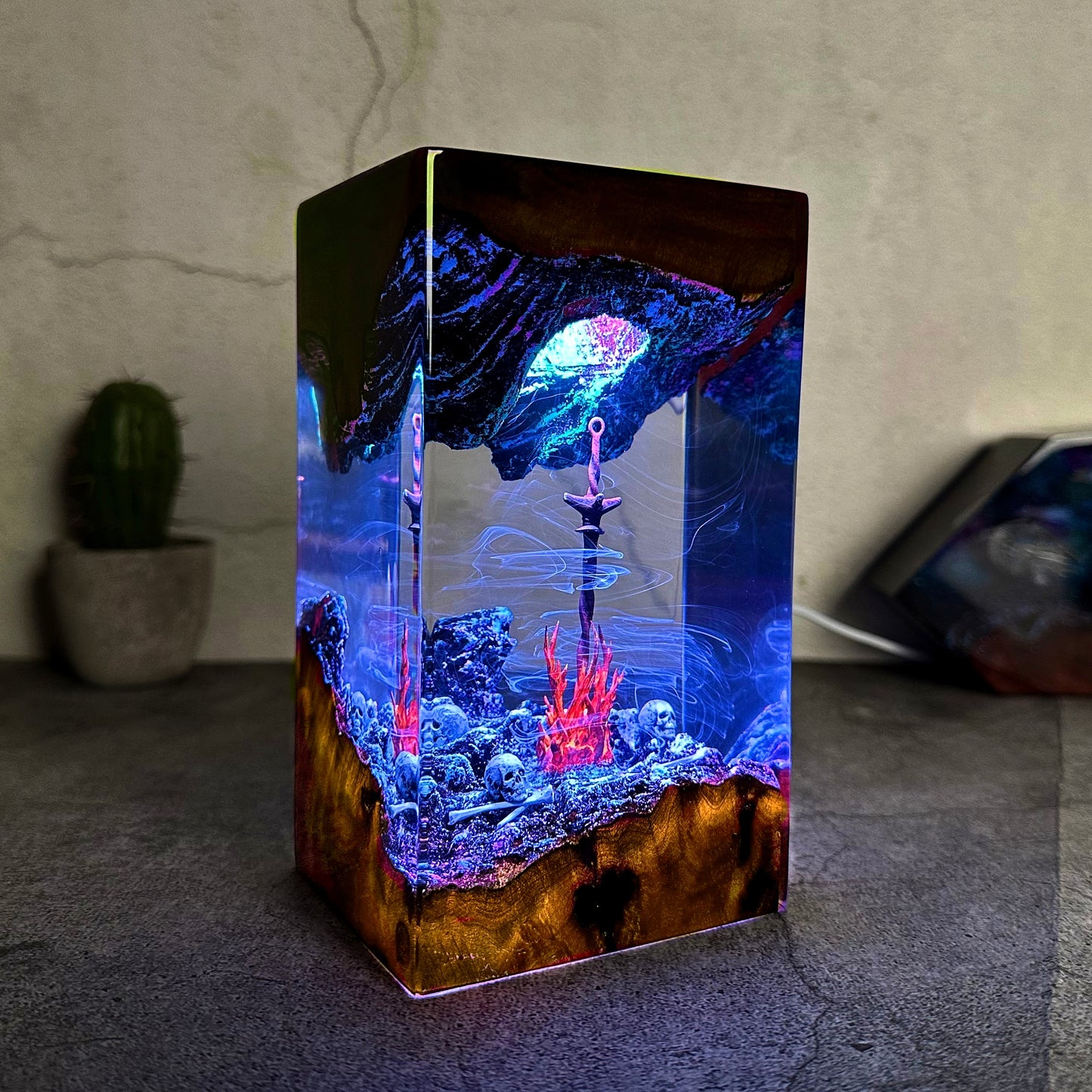 The Traveler's Rest: Coiled Flame Resin Lamp