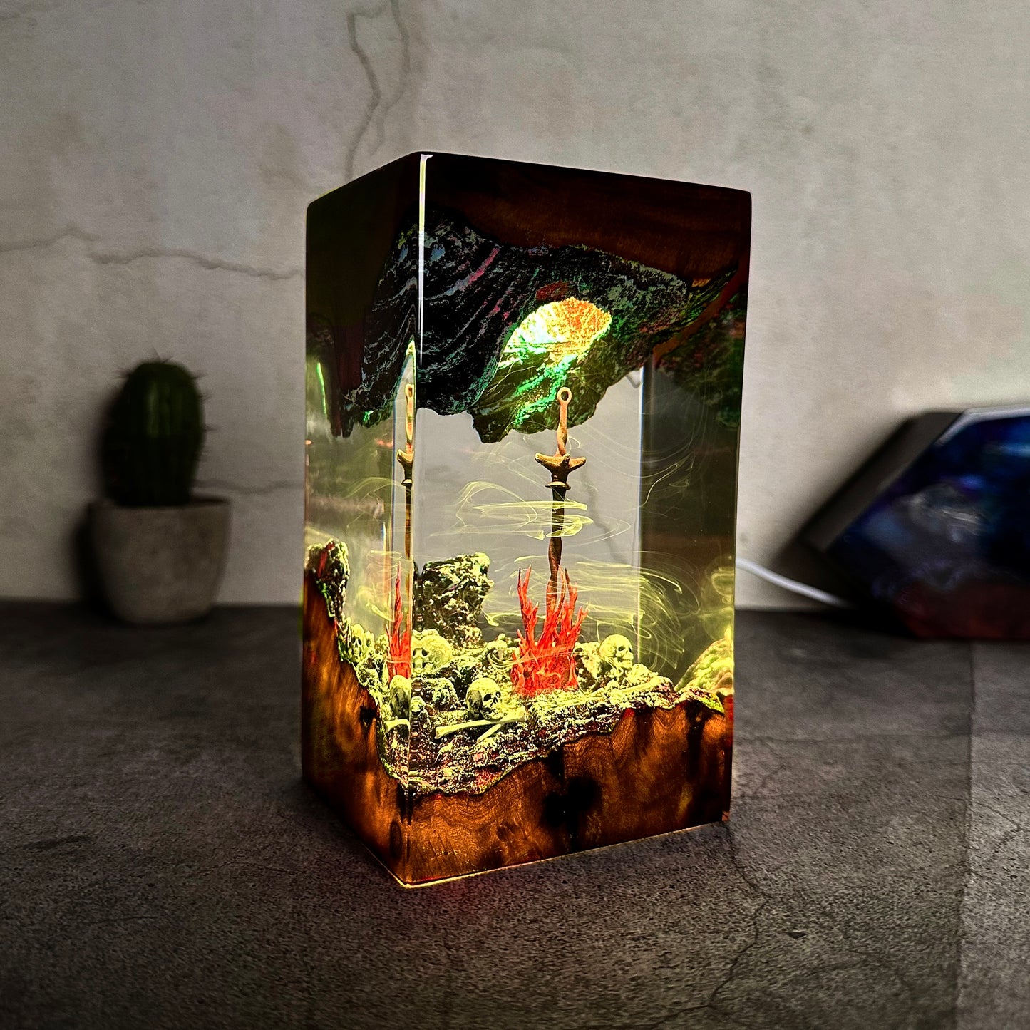 The Traveler's Rest: Coiled Flame Resin Lamp