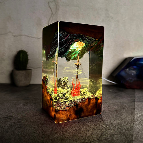 The Traveler's Rest: Coiled Flame Resin Lamp