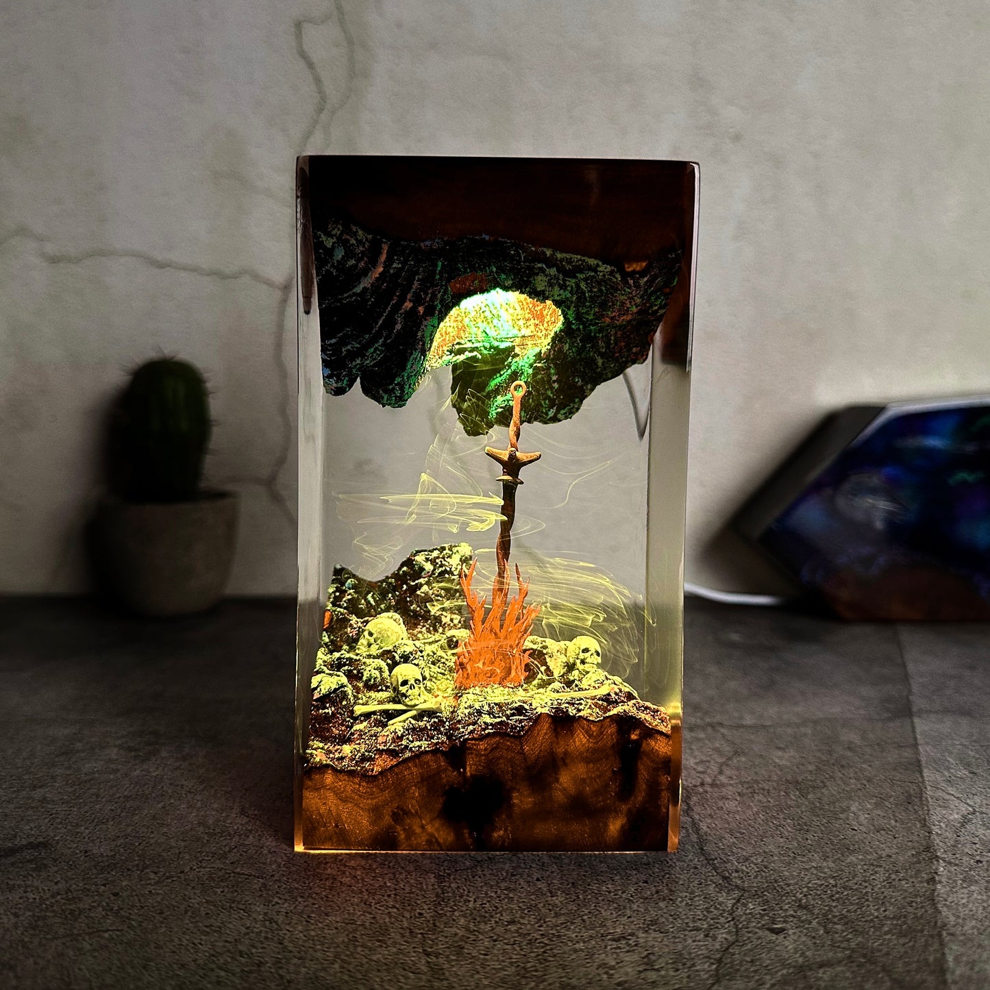 The Traveler's Rest: Coiled Flame Resin Lamp