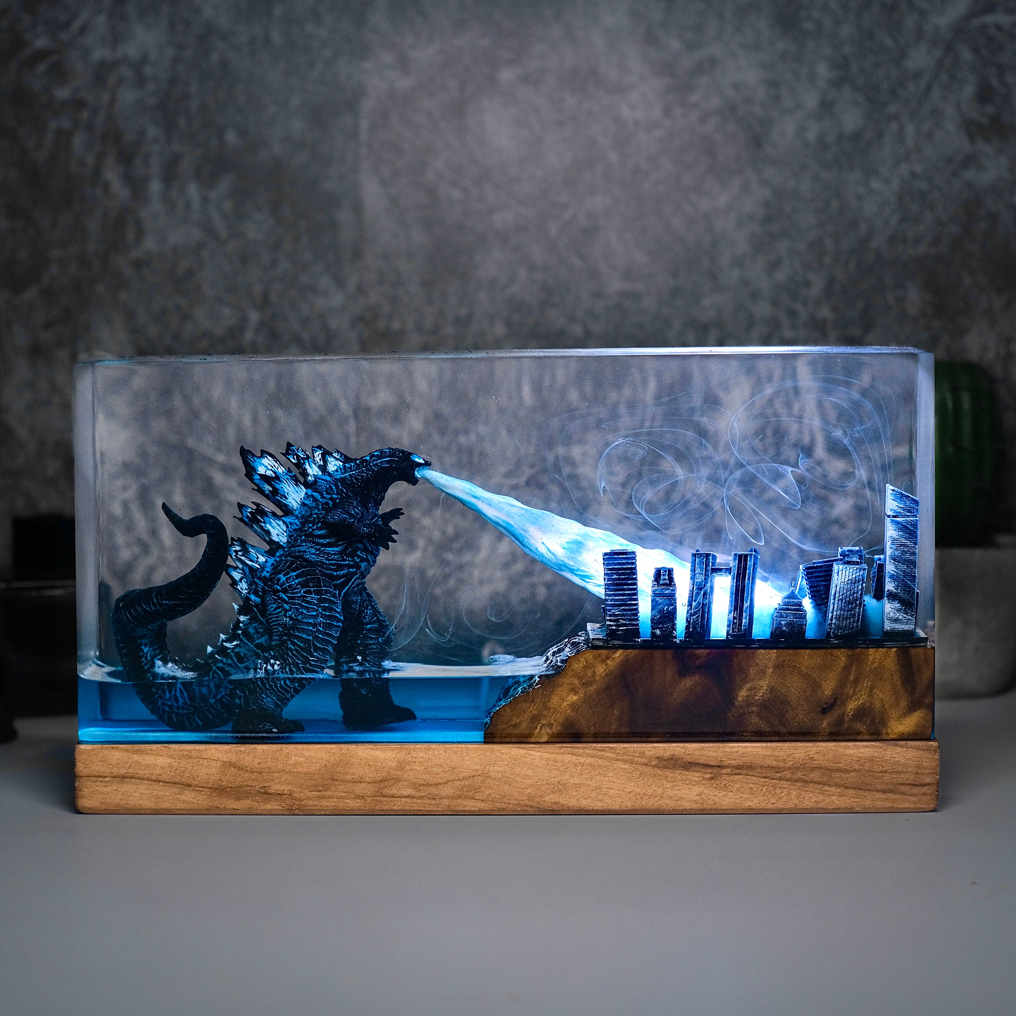 Godzilla in rectangle city Resin lamp