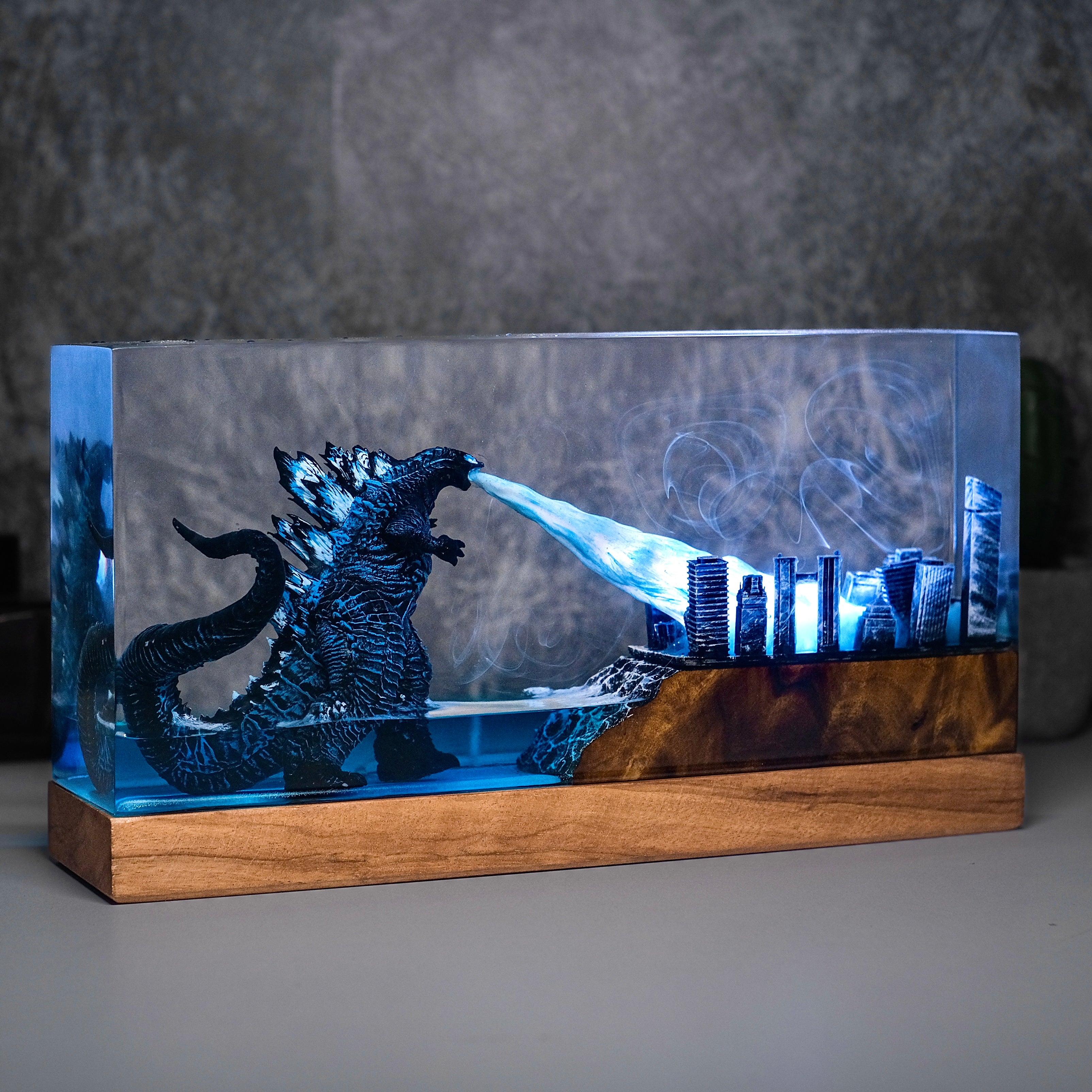 Godzilla in rectangle city Resin lamp