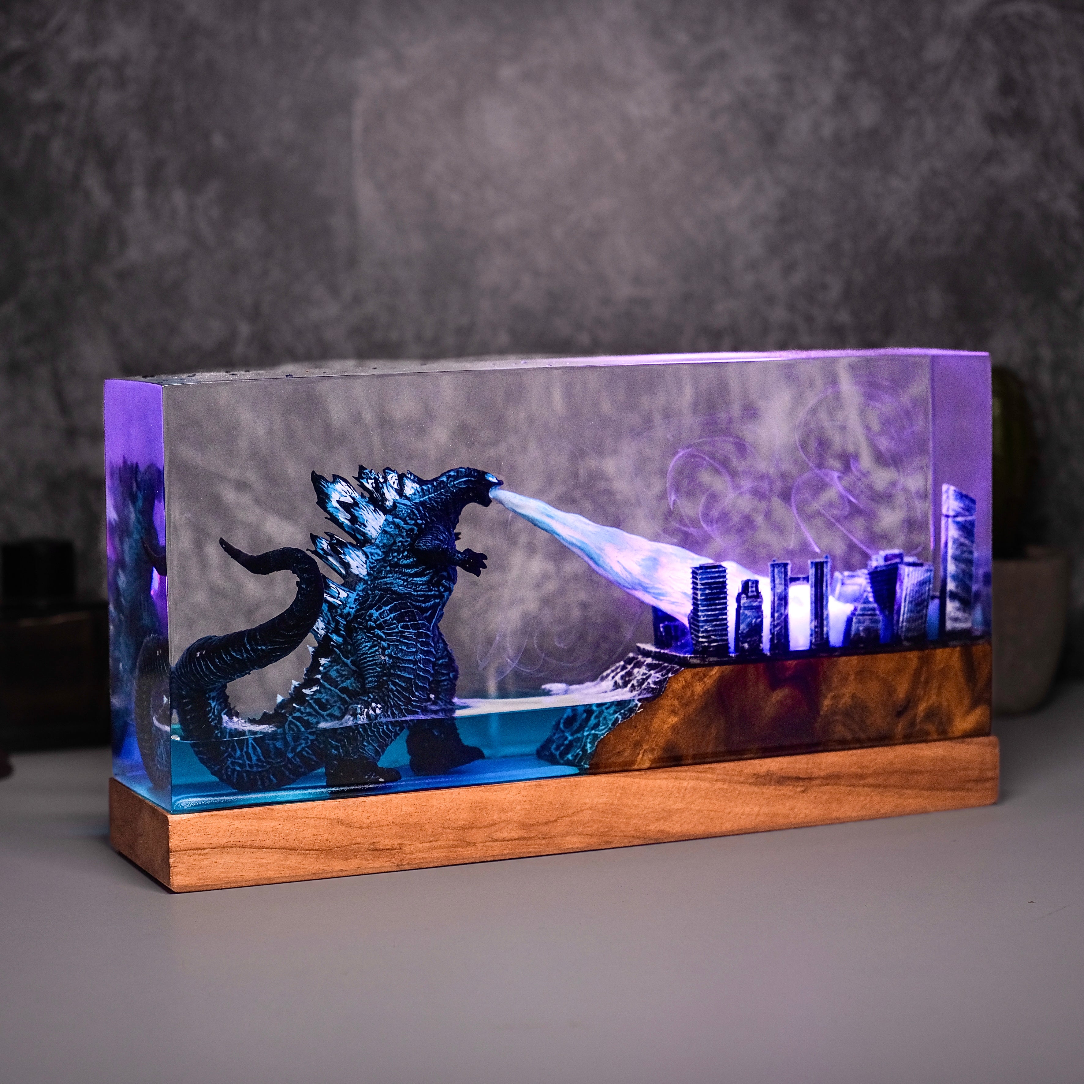 Godzilla in rectangle city Resin lamp