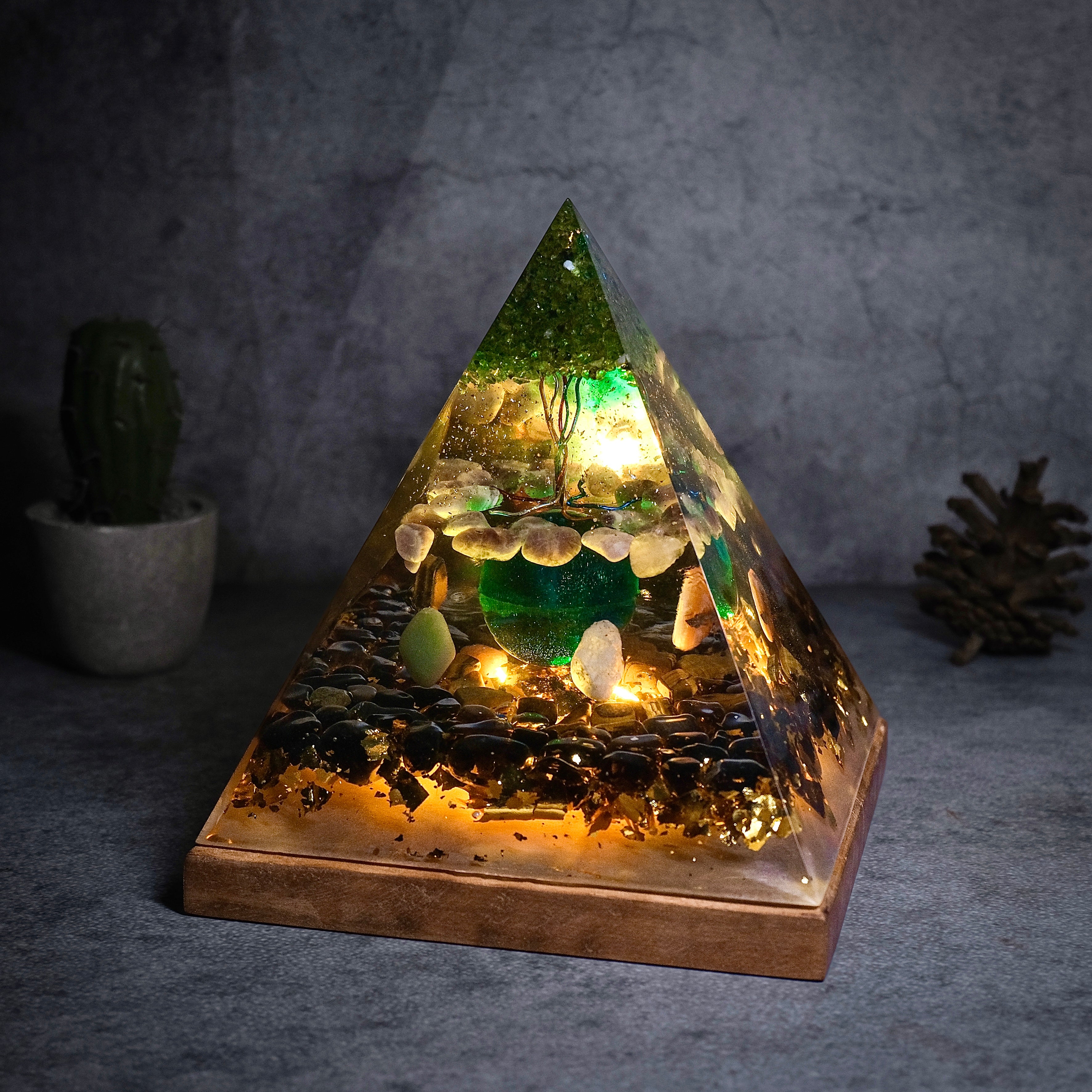 Unique color changing resin Pyramid lamp