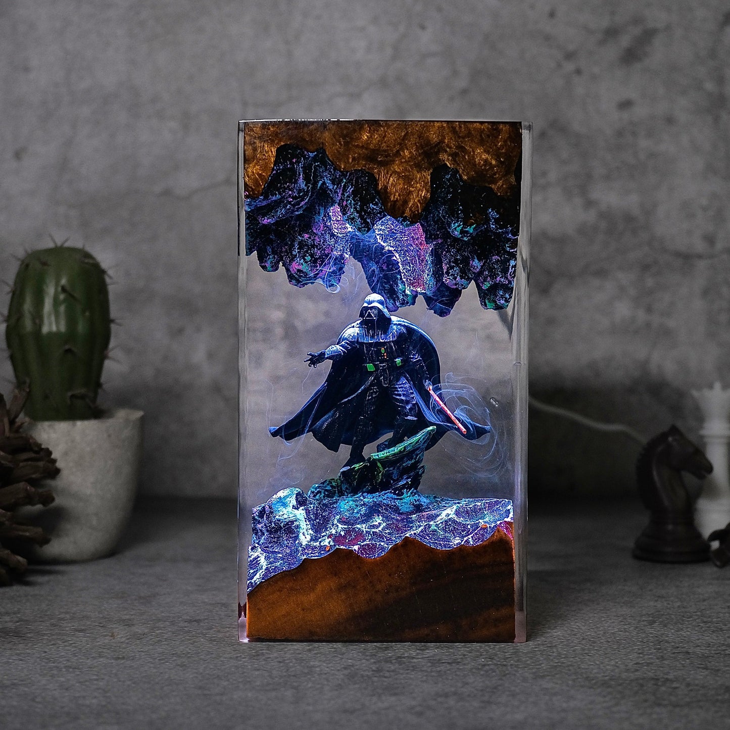 The Dark Sovereign: Obsidian Mask Resin Lamp